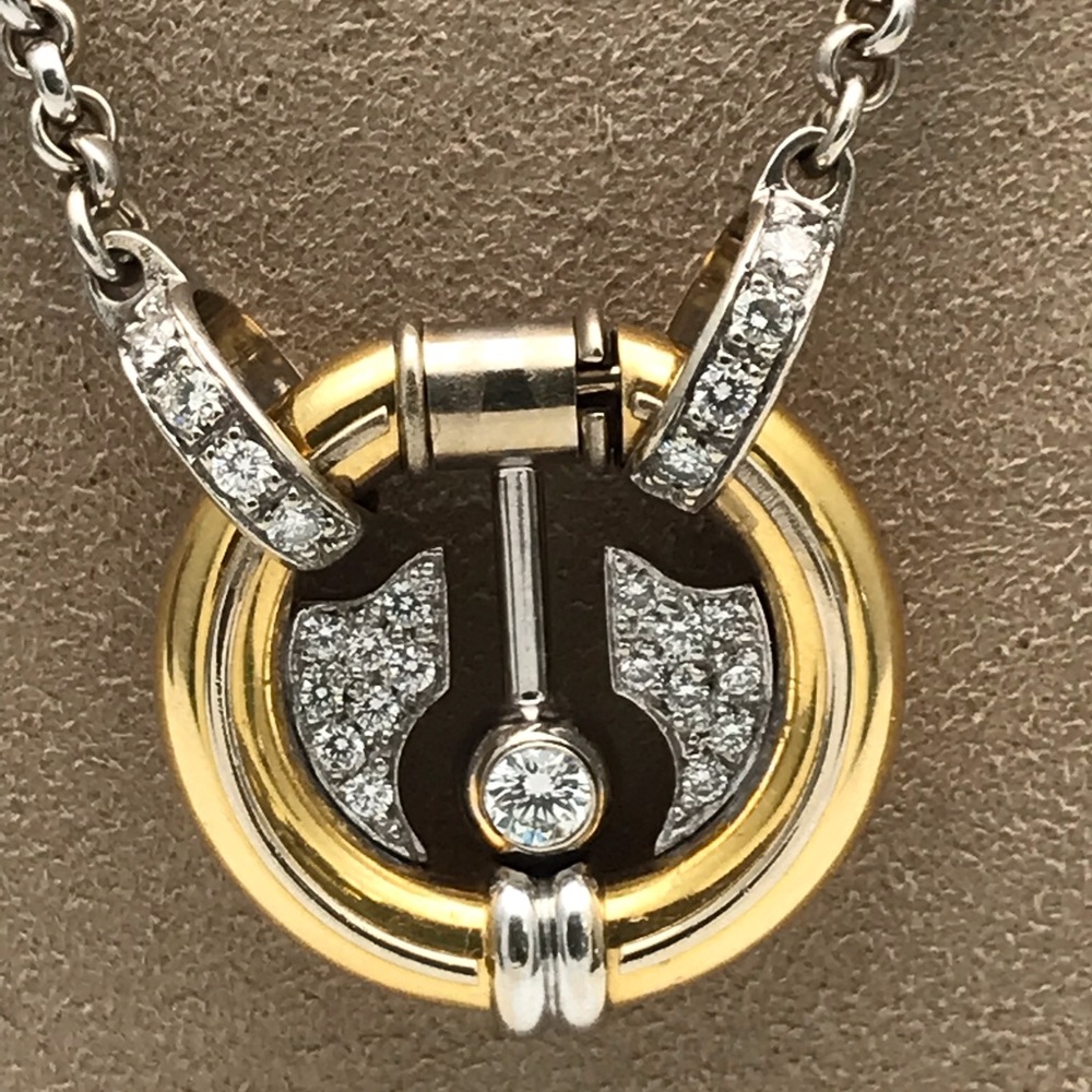 BARAKA Italy, 18kt Two-Tone Gold .65pts(tw)Natural Diamonds Circle Necklace. 16”